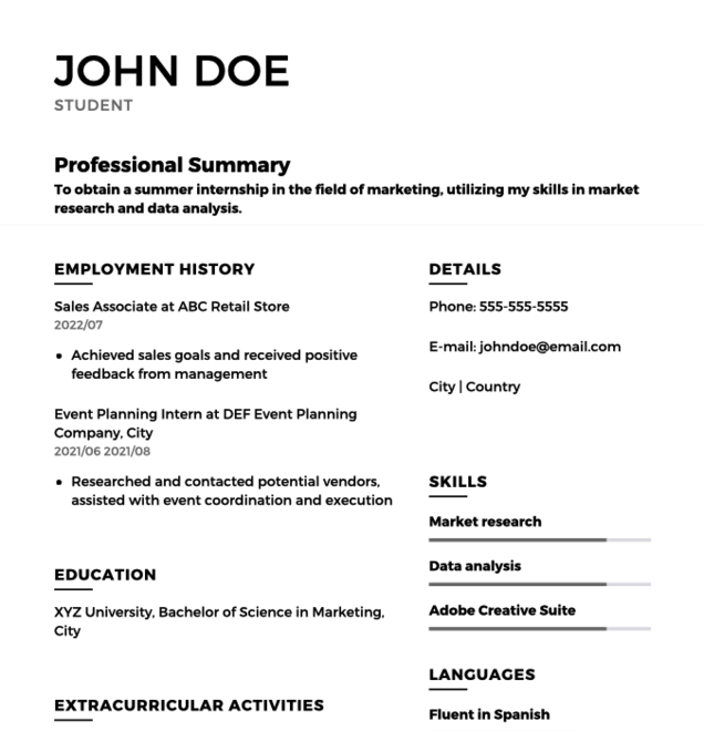Student Resume Example