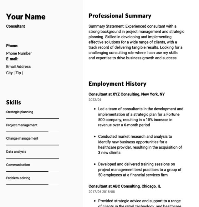 Consultant Resume Example