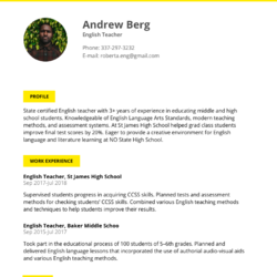 Reading Teacher Resume Example