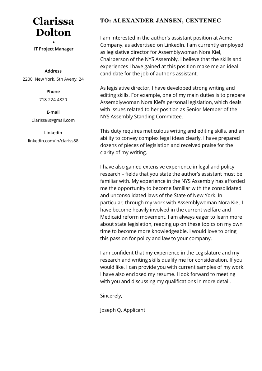 Cascade Cover Letter Template