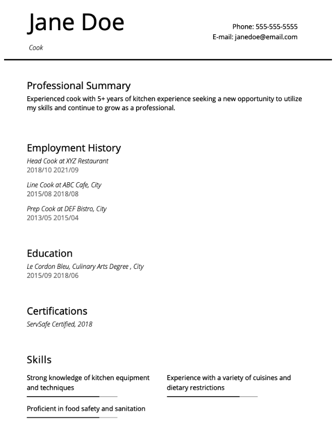 Cook Resume Example Writing Guide Cvblade