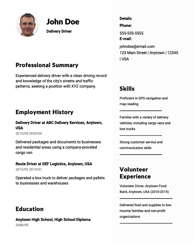 resume examples delivery driver