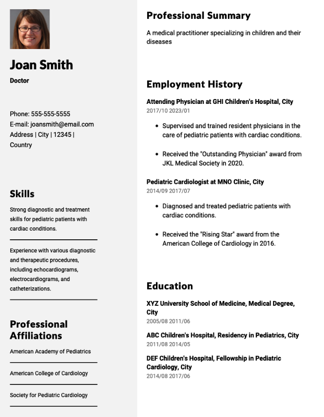 Doctor Resume Example