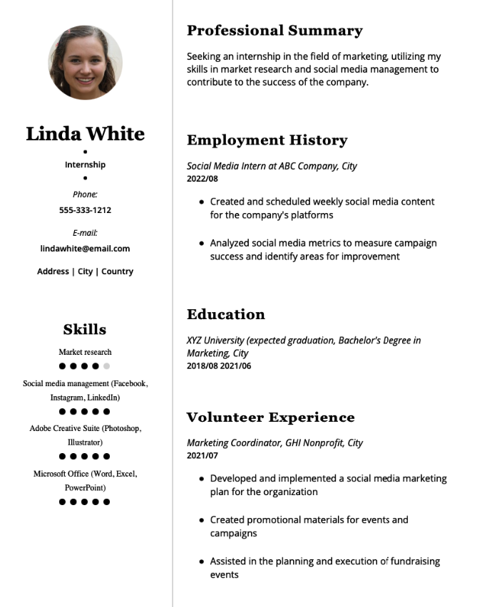Internship Resume Example
