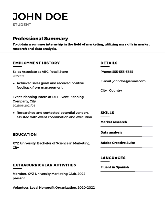 Student Resume Example