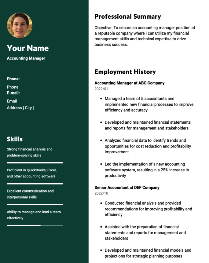 Accounting Manager Resume Example