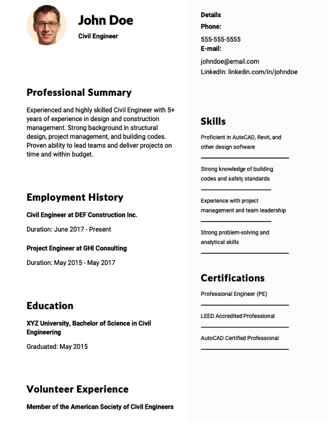 Civil Engineer Resume Example