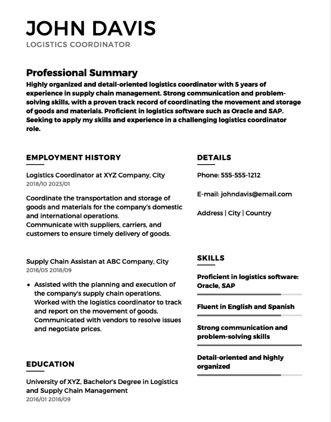 Logistics Coordinator Resume Example & Writing Guide | CVBLADE